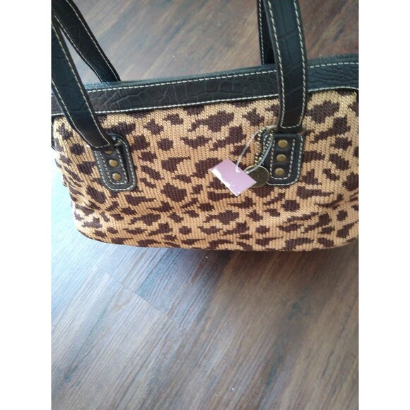 The Sak Tan Brown Knit Animal Print Faux Leather Double Handle Shoulder Bag Larg - Picture 5 of 5